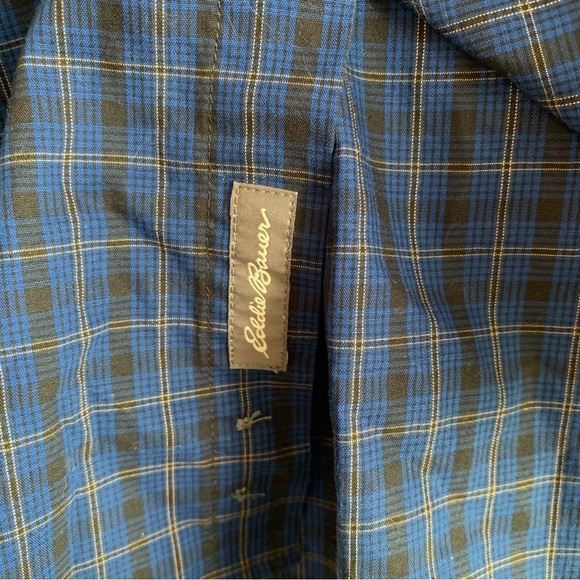 Eddie Bauer Button Shirt Long Sleeve Plaid Blue Wrinkle Free - Picture 9 of 9